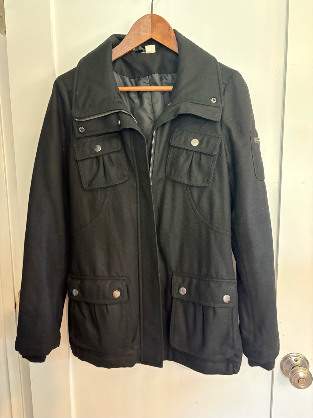 H&M Divided Black Wool Blend Utility Cargo Jacket Size 6 - Picture 2 of 14